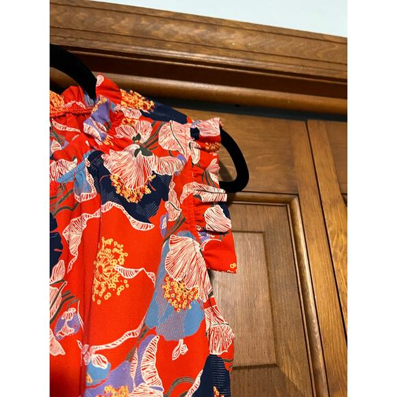 Hailey & Co Women's Floral Print Ruffle Neck Blouse Sleeveless Red Multi Size S - Picture 4 of 10